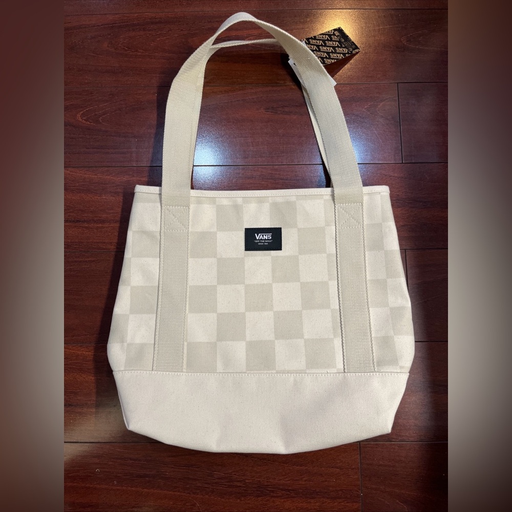 Vans Pergs Midi Tote Bag Shoulder Oatmeal Checkerboard Canvas 12x12x5 New Tag